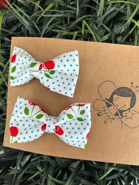 Toddler Girl Handmade Hair Bows Cherry Print Clips